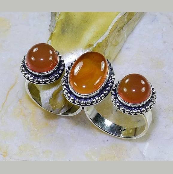 New Yellow Agate Double 925 Silver Knuckle Ring. - Picture 7 of 8